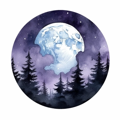 watercolor style, Ominous moonlit sky: An illustration of a night sky with a full moon, stars, and dark clouds, creating a spooky atmosphere. clipart, isolated on white background, 4K