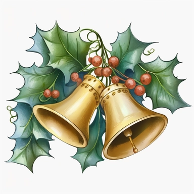 Christmas bells,Watercolor style, Clipart,highly detailed on white background