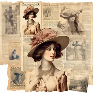 vintage style woman newspaper illustrations clipart set, detailed 4k, clipart style, background white