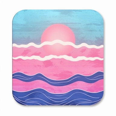 zen style sticker, pink purple and light blue, white background, zen vibes, clipart style, square