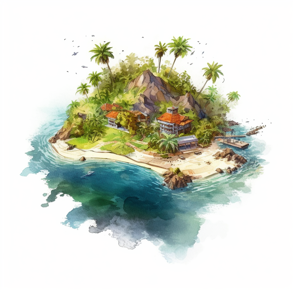 Isolated images, illustrations on a white background, realistic island ...