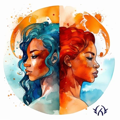 beautiful clipart watercolor of Gemini zodiac sign using nubian queen as image bright colors with white background no words or letters