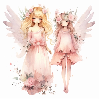 angel girls clipart in watercolor style