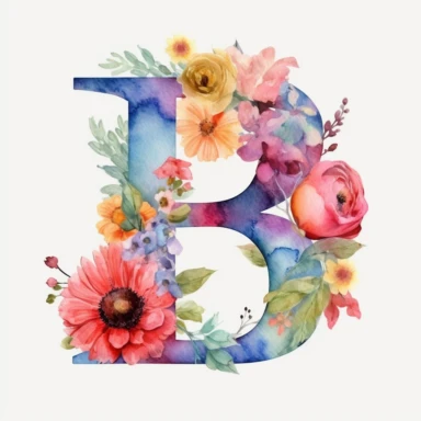 watercolor letter B with colorful flowers clipart, single clipart, high resolution, vibrant colors, 8k