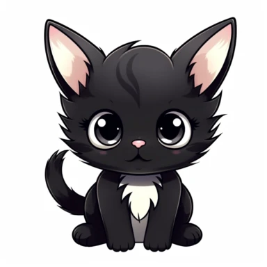 Cute black and kawaii kitten clipart white background no text--q 2