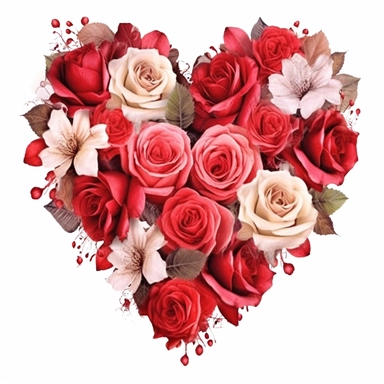 Floral Hearts Clipart, flower heart Valentine illustrations, on white background, HD, red rose flowers, flower bouquet , watercolor