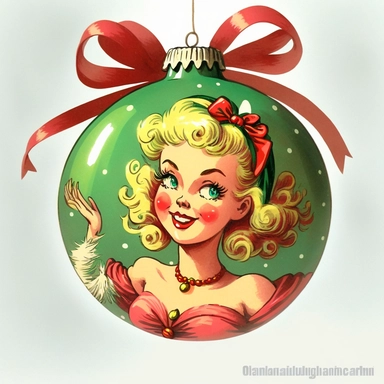 fun vintage character christmas tree bauble , bright colours, gouache, clipart, white background