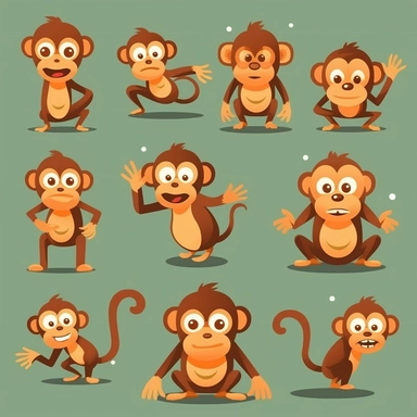 Design lovable illustrations of monkeys in various poses and expressions. Focus on their expressive faces, big round eyes, and mischievous smiles. Incorporate different types of monkeys, such as the capuchin, spider monkey, or marmoset, to add variety to the clipart set. Use a vibrant color palette to make the monkeys visually appealing. Consider adding playful elements like swinging from vines, eating bananas, or wearing cute accessories like hats or bow ties.