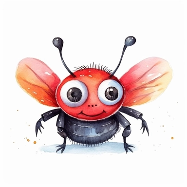 watercolor kids illustration very cute and sweet bug, clipart, white background