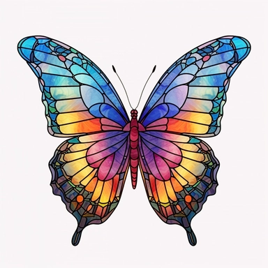 stainglass butterfly straigh view, clip art, white background, high detail, individual,