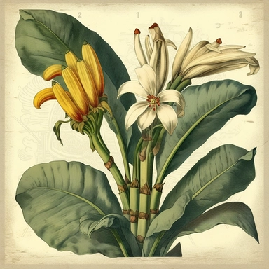 Clipart, vintage, Flower of the banana tree, MUSA, candice maculata fructa, botanical illustration, hand-drawn, texture