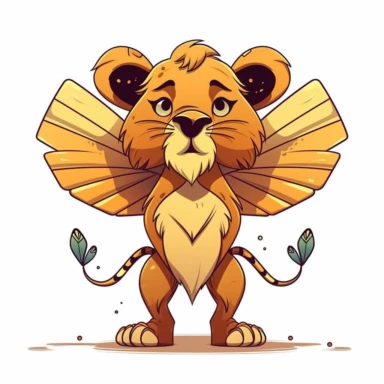 A cute [lion] standing upright with [bee-eater] wings stretched out on both sides. Clipart. Clean crisp illustration on white background, ultra minimistic