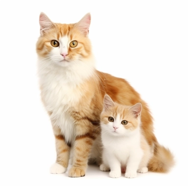 adult female cat with baby cat, clipart, bright colors, isolated white background