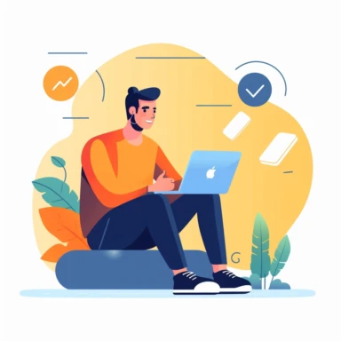 clipart of a person talking on phone and using laptop