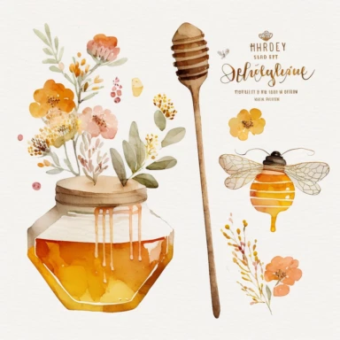 Watercolor Honey Bee Clipart honey dipper stick