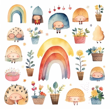 rainbows boho childish watercolor neutral colors sweet clipart collection with white background - - upbeta