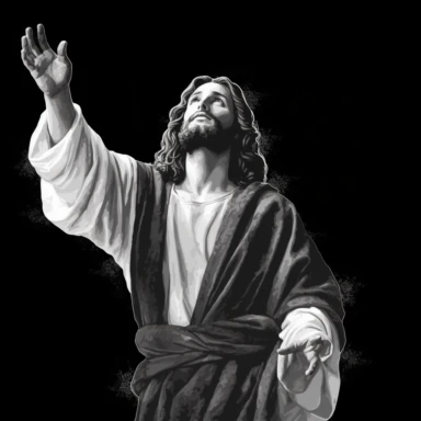 classical depiction of our lord Jesus Christ, black and white clipart, black background