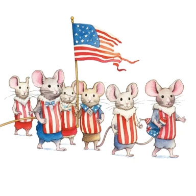 an illustration of a group of mouse joining parade 4th pf july, illustration, clipart, white background