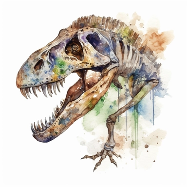 Watercolor dinosaur fossil clipart, white isolated background, space out, hd