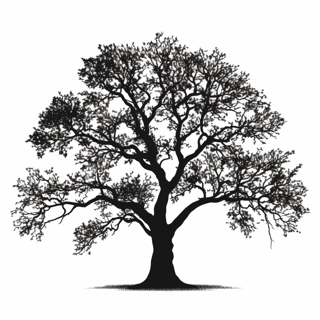 clipart minimalist oak tree black and white - Clip Art Library