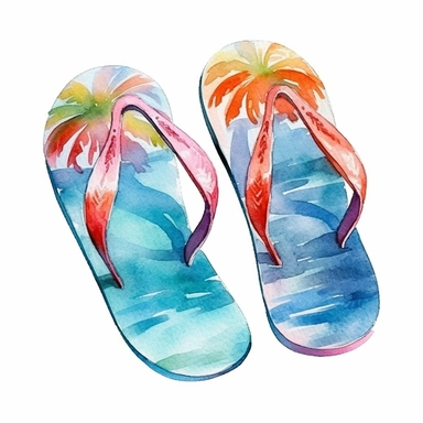 watercolor summer beach flip flops clip art, isolated on white background