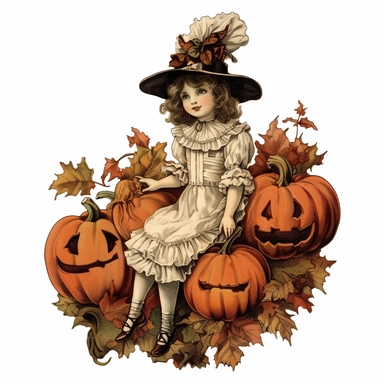 Victorian vintage, haloween, clipart, white background, in medium of conté