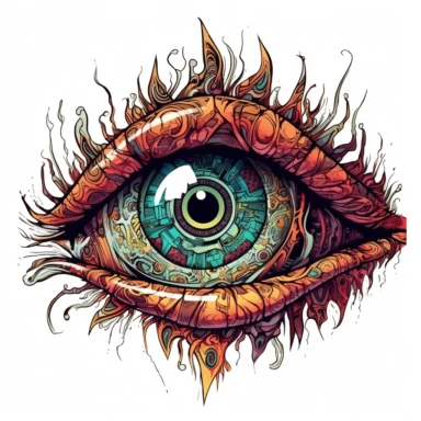 one eye creature, eye is mystical and huge, creature is albino, black outlined, rich deep colors, white background, Clipart