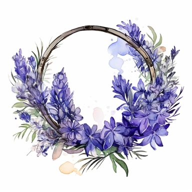ring arrangement of lavender flowers, in the style of alcohol ink illustrations, iconic, mystic symbolism, animated gifs, animal motifs, organic material, varied brushwork, clipart