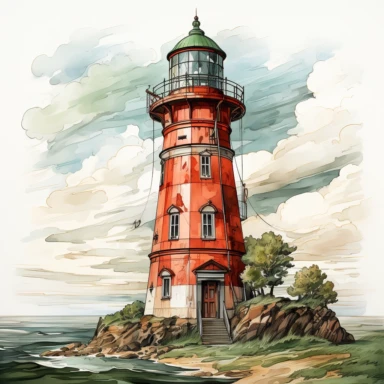 Cute Beautiful Pastel Lighthouse Clipart, Watercolor, hyper realistic, intricate detail, illustration style, high resolution, on the white background