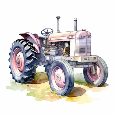 Farm Tractor , style by Lucy Fleming, watercolor, smooth gradients, black contour outline, ultra detailed, clipart elements, delicate pastel colors, solid white background, super clear, high quality