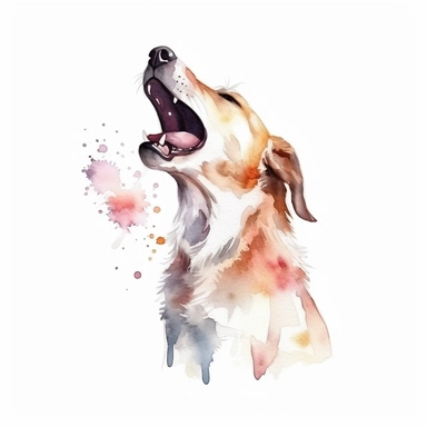 Watercolor dog barking clipart, white isolated background, space out, hd