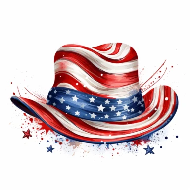 4th of july hat clipart, white background, american flag based designs, boho vibe, in the style of digital drawing, 8k