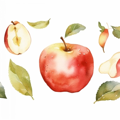watercolor apple clipart, white background