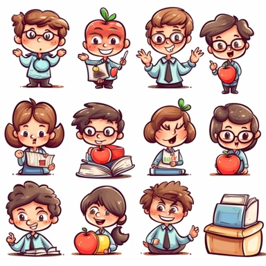 cartoon, set of cute teacher day clipart,adorable, highest resolution and on white background. solid edges and clear clipart