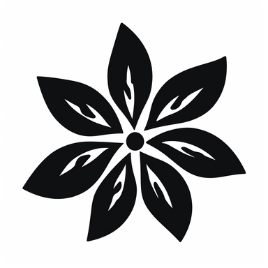 A black silhouette of a flower with 5 petals on a white background in clipart style.