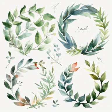 Watercolor leaf Clipart, Leaf Wreath, Leaf Laurel, Minimalist leaf, botanical leaves, Watercolor, Clipart, Separated design, 8k