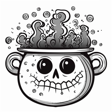 sticker, halloween cauldron cute clipart, in the style of tim burton, background is only white. contour