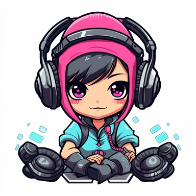 adorable simple cyberpunk Dj clipart, white background, adobe illustrator vector