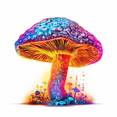 clipart fly agaric mushroom, Psychedelic art, Acid Art, high resolution, neon rainbow colored, white background