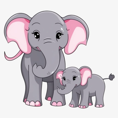 cartoon elephants cartoon drawing mother and elephant cartoon family clipart, in the style of rough-edged 2d animation, pink and gray, eye-catching, 1970–present, colored cartoon style