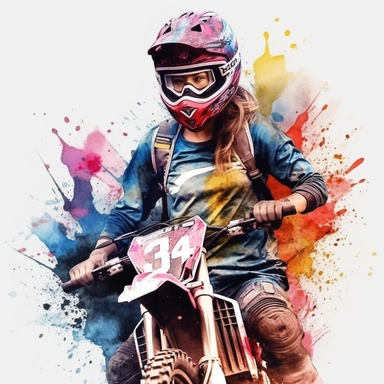 watercolor motocross rider girl biker clipart no background, 4K