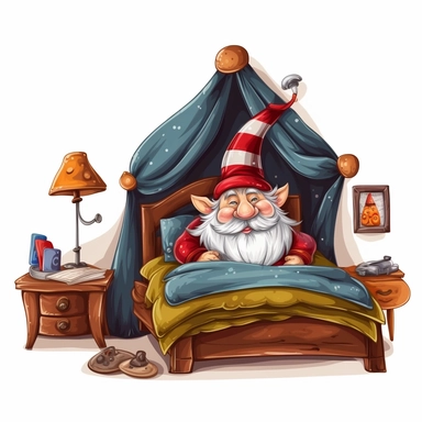 a gnome in the house, Bedroom, clipart on white background