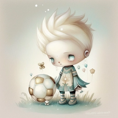 a watercolor painting of a robot boy fairy holding a football on a solid white plain background Clipart style, by nicoletta ceccoli, melancholy pastel art, cute detailed digital art, goddess of sleep, adorable digital painting, by Jasmine Becket-Griffith, fairy cgsociety, dreamy illustration, dreamlike digital painting, astral fairy, cherub, god of dreams, aka dream, dream scenery art, solid white background, Clipart style