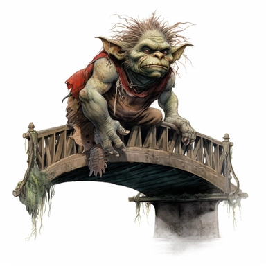 scary bridge troll tattoo design by twilight designs, in the style of david nordahl, green and red and brown, jean-baptiste monge, farel dalrymple, fantastical street, high resolution, imaginative characters, clipart, blank white background