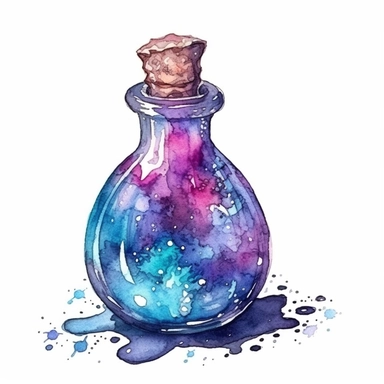 a potion bottle represeting magical ingredient,watercolor illustration,cartoon clipart, white background for removing background
