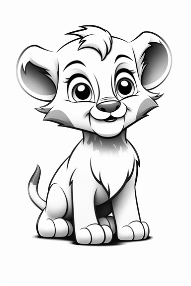 pixar baby Lion clipart, simple line art, monocromatic, isolated on white background, color image, full body, stroke line art, for toddler coloring, 8k