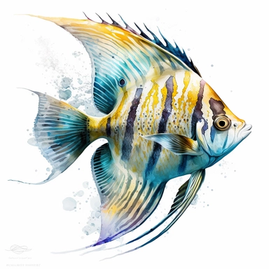 regal angel fish Watercolor Clipart, drip effect, clean white background, 16K Colors, clean white background