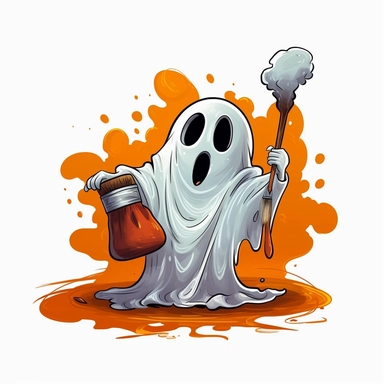 Clip art. Halloween ghost. Oil paint. Thick lines. White background. cute cartoon 8k,--q3