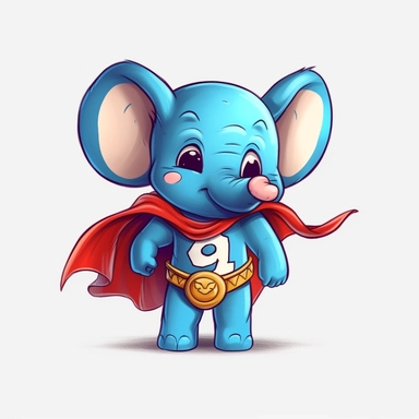 cute elephant in a Superhero Costume, cartoon clipart, isolated white background, 32k