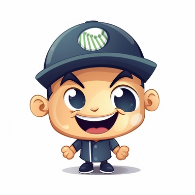 fantasy happy cute baseball player mamal face, cartoon, clipart, mascot, isolated on white background